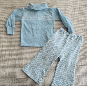 Vtg Health Tex 2T Unisex Set Light Blue Scottie Dog Turtleneck Flared Pants